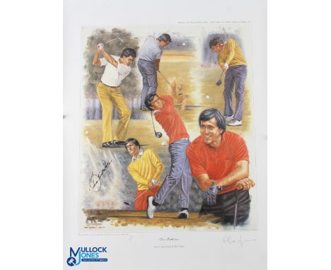 Seve Ballesteros Signed ltd ed colour Golfing Collage Print - from the original painting by artist Peter Deighan ltd ed no 10