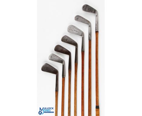 7x Assorted irons - to incl' Tom Stewart smf no 3 iron, Olympic deep faced mashie, Spalding Krow-flite mashie, Willie Lamb Ze