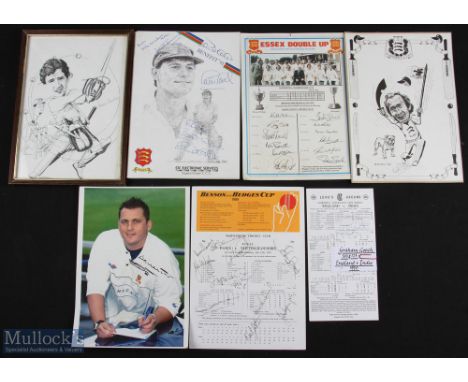 6x Various Essex Cricket Autographed items featuring 1989 Essex v Nottinghamshire MCC scorecard, 1991 David East Benefit matc