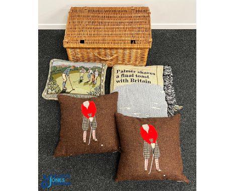 3x Themed Golf Cushions Plus an Arnold Plamer Bids Fairwell Throw Open Championship St Andrews 1995 - wall hanging rug/throw 