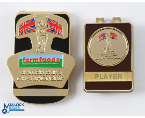 2x Interesting British Par 3 Golf Championship Players Brass and Enamel Money Clips - to incl one celebrating 75th Anniversar