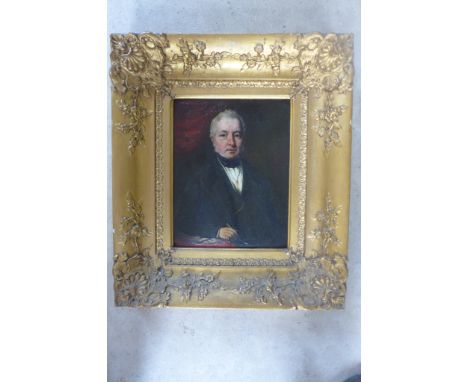 Circle of George Chinnery - oil on board - portrait of John Chanter b1779 - in a gilt frame - 50cm x 43cm - fully inscribed v