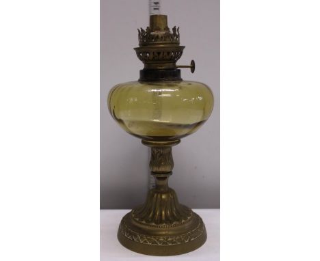 A vintage brass and glass oil lamp base. Shipping unavailable 