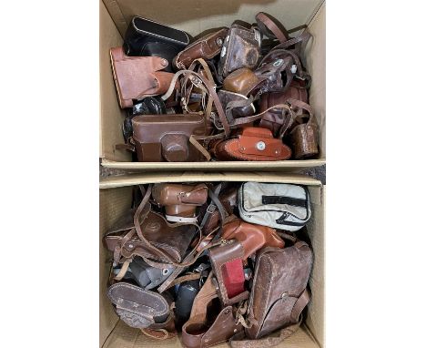 2 boxes of various vintage camera cases
