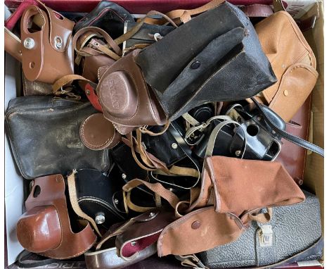 One large box of various vintage camera cases