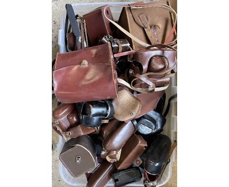 One large box of various vintage camera cases