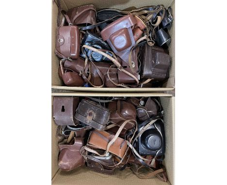 2 boxes of various vintage camera cases