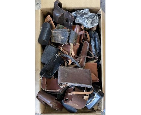 One large box of various vintage camera cases