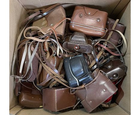One large box of various vintage camera cases