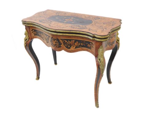 A 19th century ormolu-mounted&nbsp;kingwood and marquetry card table:&nbsp;serpentine-front and foldover top;&nbsp;serpentine