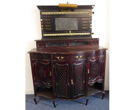 An unusual Edwardian Burroughes &amp; Watt's snooker scoreboard housed upon an Edwardian serpentine-fronted mahogany sideboar