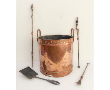 A late 19th / early 20th century two-handled copper milk churn with 'United Diaries (Wholesale) Ltd' in relief to the upper l
