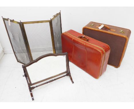 An assortment of four: a 'Pendragon' travelling-case and another by T. Anthony, both initialled F.C.W.;a mahogany swing-mirro