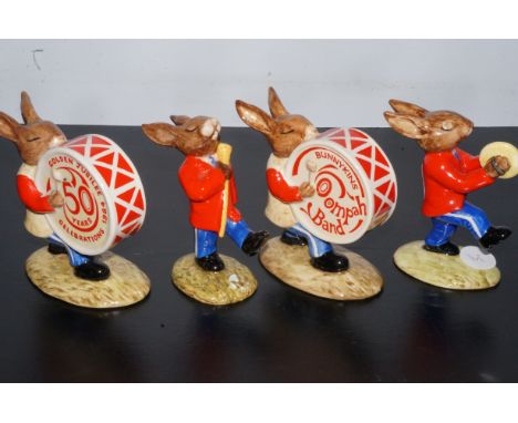 4x Bunnykins figures - oomph band cymbals, drum major &amp; 2 bass drums 1-50yrs &amp; 1 normal 