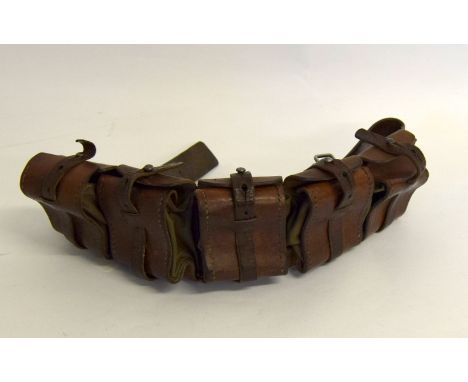A WW1 Swedish Army leather and canvas badolier cartridge belt