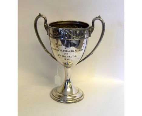 A impressive silver plated trophy 33cms high Presented by Colonel Llewellen Palmer to the 4th Wiltshire T.A. in 1933. Colonel