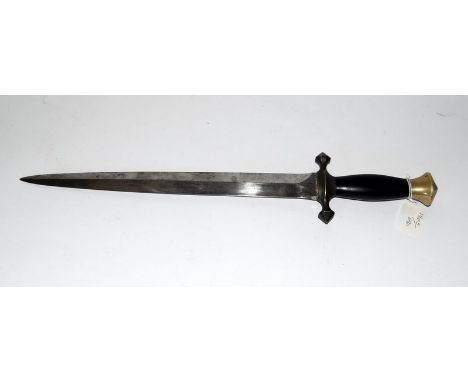 A superb quality French 2nd Empire double edged dagger. Having an ebony grip with bronze pommel and quillon. Blade length 33c