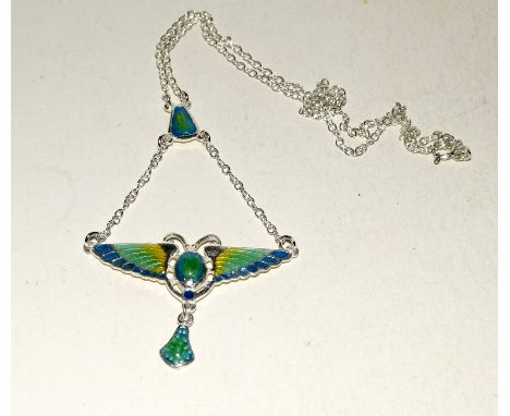 Silver and enamel Art Nouveau style pendant necklace