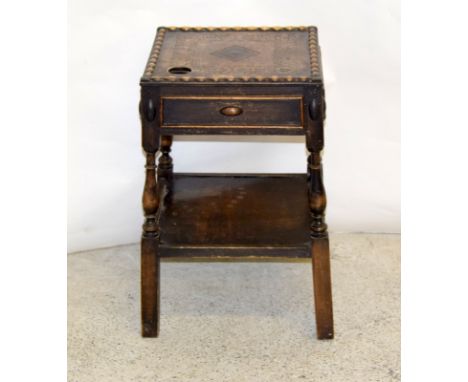 Victorian carved lamp table with secret drawer. 58 x 37 x 37