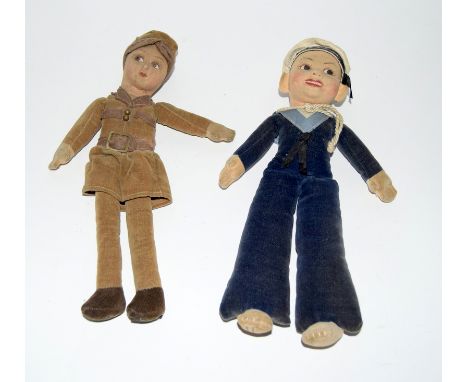 Two WW2 cloth dolls the first is a sailor from the RMS Andania which was sunk in 1940 by a German U Boat and the other is to 