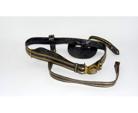 An early 20th century British Army officers black leather with gold bullion wire sword belt. Makers name to belt G.E. Carring
