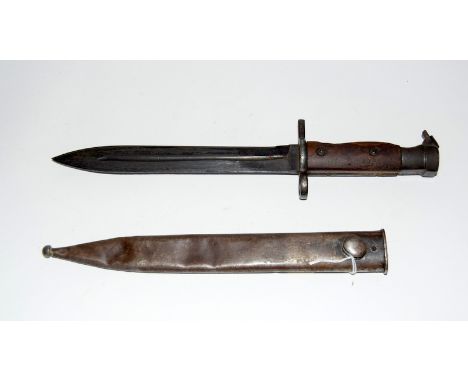 A WW2 Swedish knife bayonet in steel scabbard with a blade length of 21cms