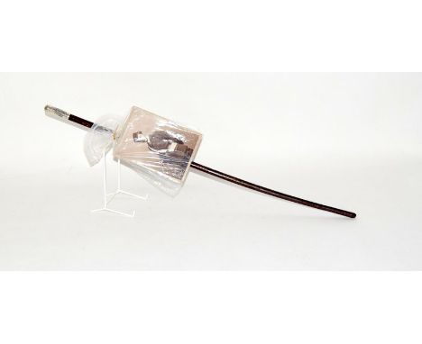 A silver topped Boys Brigade swagger stick with a photograph