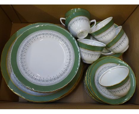Royal Worcester Regency pattern tea and dinnerwares, comprising six tea cups, seven saucers, six side plates, nine dessert pl