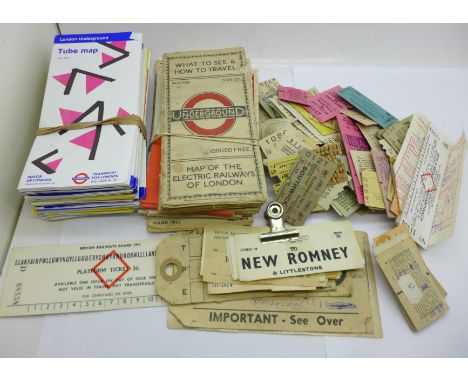 Railway related ephemera; London Underground maps and guides, 1980's onwards, vintage underground and bus guides, Southern Ra