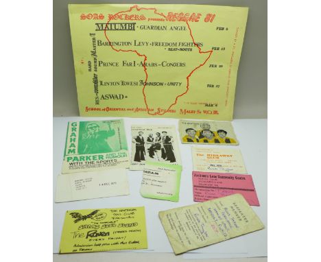 Northern Soul ephemera including a Graham Parker and The Rumour ticket stub, Northern Soul Club ticket and a Reggae '81 flyer