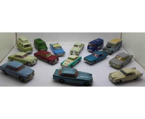 Fourteen die-cast model vehicles; nine Corgi Toys, four Spot-On and one Lone Star, playworn, (all with tyres) 