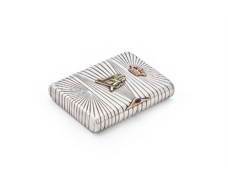 FABERGÉ, A RUSSIAN SILVER AND GEM SET CIGARETTE CASE WORKMASTER AUGUST HOLLMING, ST. PETERSBURG, 1896-1908 AND LATER The case