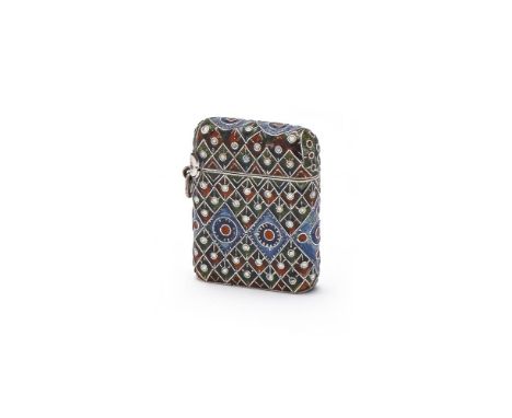 FABERGÉ, A SILVER AND CLOISONNÉ ENAMEL VESTA CASE  WORKMASTER FEODOR RÜCKERT, MOSCOW 1908-1917 The hinged case enamelled with