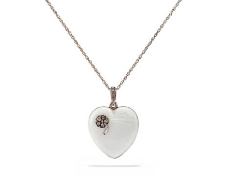 FABERGÉ, A DIAMOND SET ENAMEL LOCKET PENDANT UNMARKED, ST. PETERSBURG 1903-1914 The hinged heart decorated on both sides with