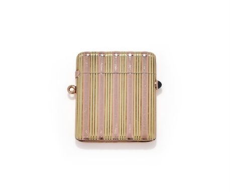 FABERGÉ, A TWO COLOUR GOLD VESTA CASE   WORKMASTER VLADIMIR SOLOVIEV, ST PETERSBURG 1908-1917  The rectangular case with reed