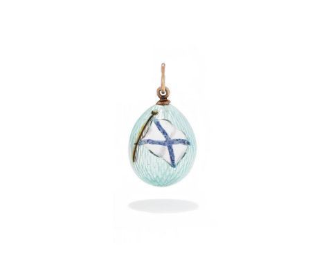 FABERGÉ, AN ENAMEL EGG PENDANT WORKMASTER FEDOR AFANASIEV, ST. PETERSBURG, CIRCA 1915 Enamelled with the Russian naval flag o