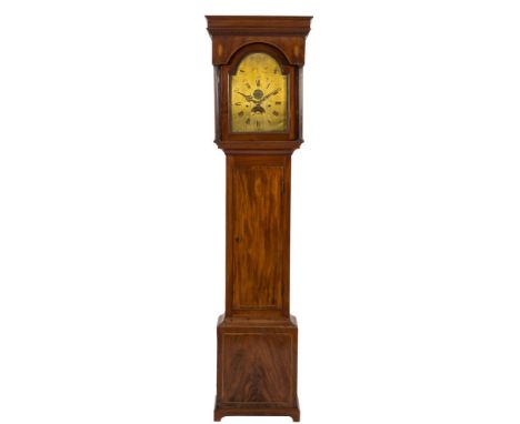 Stephen Crunn, Haverfordwest, a chiming mahogany longcase clock: the flat-top mahogany case with inlaid oval decoration eithe