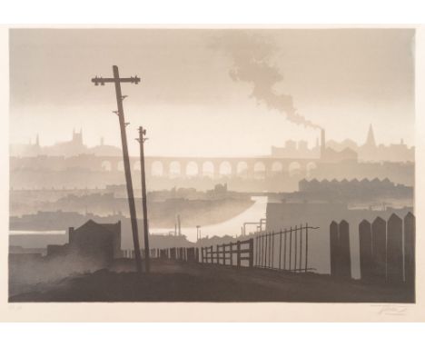 * Trevor Grimshaw [1947-2001]- The Viaduct:- signed and numbered 53/150 in pencil in the margin lithograph, published 1982, p