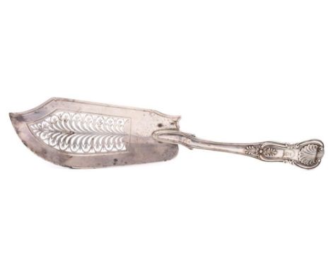 A George III silver Kings pattern fish slice, maker Paul Storr London 1820:, crested, with shaped pierced blade,  30.5cm. lon