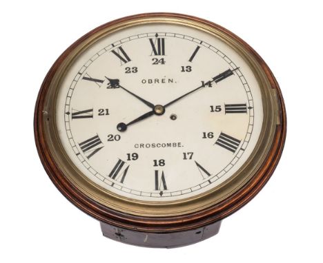 Obren, Croscombe, a Georgian wooden dialled wall clock: the eight-day duration, single-fusee  movement having A-shaped frames