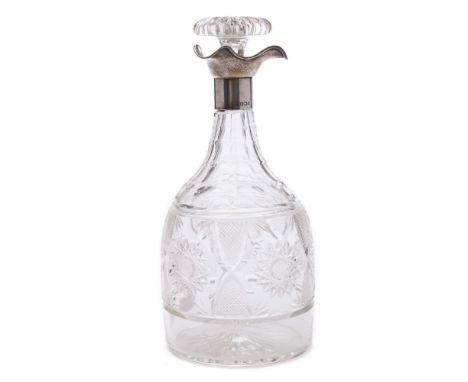 A George V silver mounted and clear glass decanter and stopper, maker Walter & Charles Sissons, Sheffield, 1910: of mallet-sh