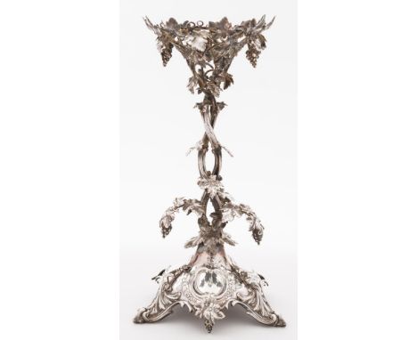 A Victorian silver table centrepiece, maker Edward & John Barnard, London, 1863: the grape vine cage with bunches of suspende