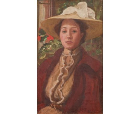 British School 19/20th Century-Portrait of a lady, said to be a member of the Chamberlain family,bust-length:-, wearing a wid