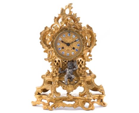 Delepine-Canchy, an ormolu mantel clock: the eight-day duration movement striking the hours and half-hours on a bell with the