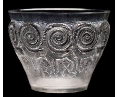 A Lalique vase 'Rennes': of bell shaped form, the clear and grey patinated body moulded on the exterior with a band of mounta