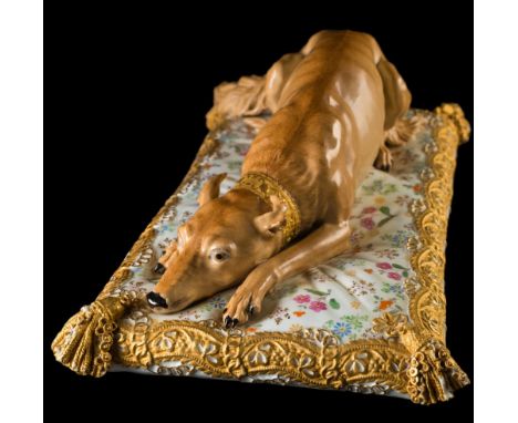 A large Meissen porcelain group of Catherine II of Russia's favourite dog: modelled after the original by Johann Joachim Kaen