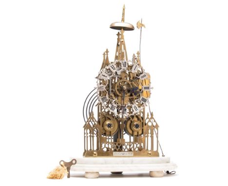 An English double-fusee striking skeleton clock: the eight-day duration, double-fusee movement striking the hours on a gong, 
