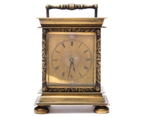 B. Benjamin, London, a small carriage clock: the thirty-hour timepiece movement having arched plates, with a plain balance to