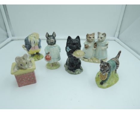 Four Beswick Beatrix Potter figures, Duchess with Pie BP3B, Pig-Wig &amp; Tommy Brock, handle out, small eye patch, both BP3a