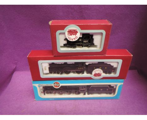 An Airfix 00 gauge 4-6-0 LMS loco &amp; Tender 54120-0, A Dapol 0 gauge 4-4-0 LMS loco &amp; tender 000124 and LMS Pug engine
